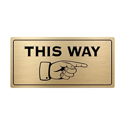 Image of This Way Pointing Finger Directional Adhesive Sign Ideal sticker notice for walls, corridors, passageways, wedding decor (Available in Silver/Gold/Black/Grey/White) (Gold/Black, RIGHT)