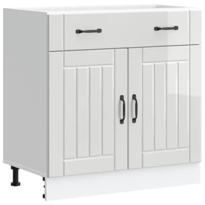 Image of vidaXL Kitchen Cabinet Lucca Modern White Gloss Engineered Wood Storage With Adjustable Feet