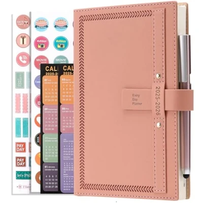 Image of 2025 2026 Diary A5 Page a Day Mid Year Planner, from Jul to Jun 2026, Daily Monthly Planner with Calendar, Pen, Pen Holder, Month Tabs, inner Pocket (Pink)
