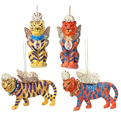Image of Gisela Graham Set of 4 Resin Christmas Decorations 9cm Regal Tigers