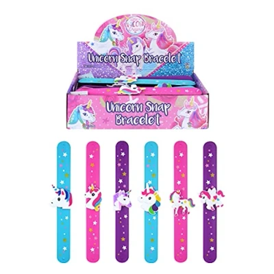 Image of Henbrandt 6x Unicorn Snap Bracelets for Kids Soft Silicone Slap Band 3D Design Stocking Filler Party Bag Favour Lucky Dip Bracelet Girls Wristbands