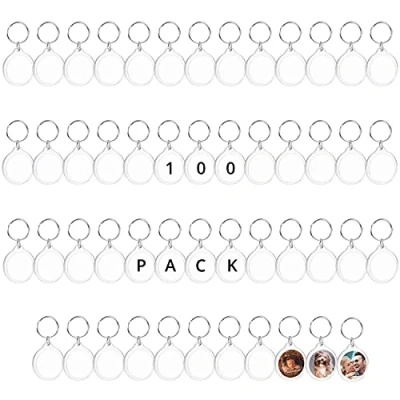 Image of Kurtzy 100 Pack Blank Round Photo Insert Keychains Each Keyring is 4cm (1.57 inch) in Diameter Translucent Clear Circle Acrylic Key Rings for Double Sided Photos Family, Friends, Gifts, Craft