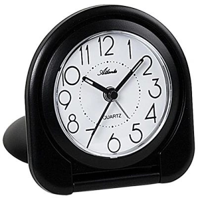 Image of Atlanta Quartz travel alarm clock in a folding case, analogue black 1909 7
