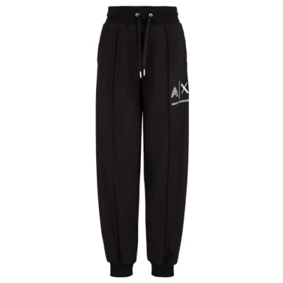 Image of Armani Exchange Women&#039;s Route 66, Shiny Logo Sweatpants, Black, S