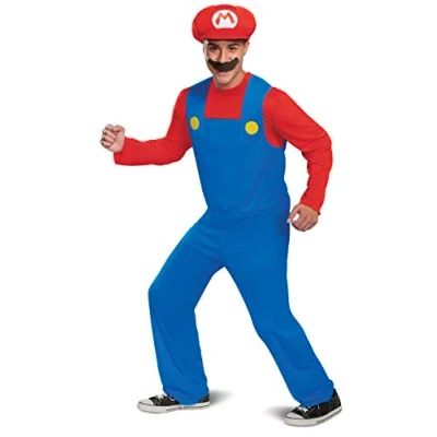 Image of DISGUISE 108459D, Official Nintendo Super Mario Bros Adult Costume With Hat and Mustache, Blue, Red, X Large (42 46)