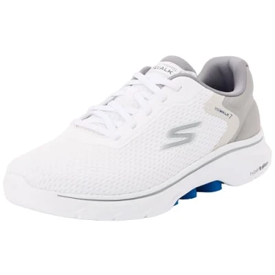 Image of Skechers Mens Go Walk 7 Construct Trainers, White and Grey Textile Synthetic, 8 UK