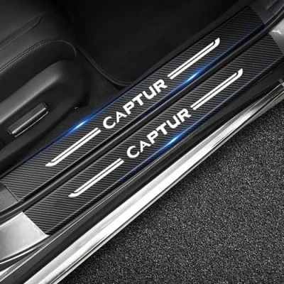 Image of RIDGOEL 4Pcs Car Door Sill Protector Carbon Fiber Kick Plates, for Renault Captur Accessories Automobile Threshold Scuff Plate Cover Steps Welcome Pedal Decorative Strips
