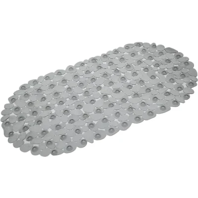Image of Non Slip Bath Mats for Inside Bath, Anti Mould, Shower Mat with Suction Cups &amp; Drain Holes, Flexible Oval PVC Bathtub Mat, Machine Washable Pebble Clear 69 x 36 cm
