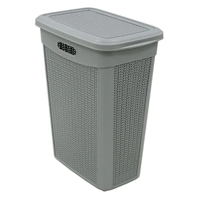Image of JVL 43L Knit Design Slim Laundry Basket, Grey, H:55 x W:46 D:29cm Approx