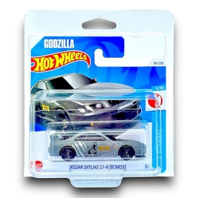 Image of Hot Wheels Nissan Skyline GT R (BNR33) (Silver &amp; Gold (Godzilla)) 5/10 HW J Imports 2024 96/250 (Short Card) includes a KLAS Car Keeper Protector Case HTD96