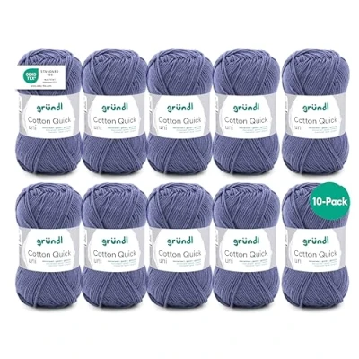 Image of Gründl Hand Knitting Yarn, Cotton, Grey/Blue, 10 x 50g