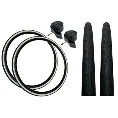 Image of PAIR Baldy&#039;s 700 x 28c WHITE WALL Racing Bike Slick Road Tyres &amp; Presta Valve Tubes