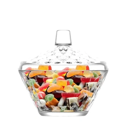 Image of Artemis Sugar Bowl Dish/Glass Round Sweet Jar with Lid/Clear Candy Box