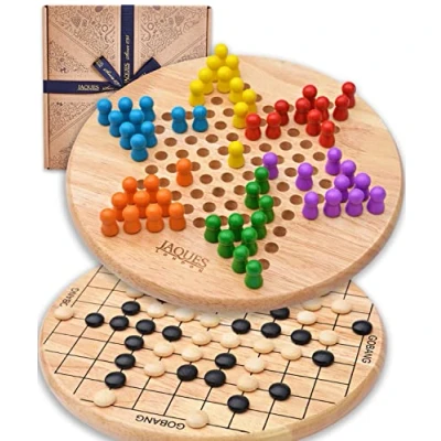 Image of Jaques of London Chinese Checkers &amp; Go Game Family Wooden Games Reversible Classic Board with Since 1795