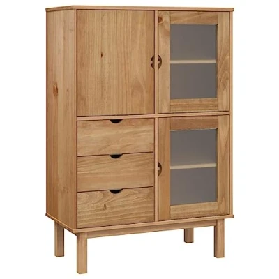 Image of vidaXL Solid Pine Wood Highboard OTTA Classic 3 Drawer Sideboard with Ample Storage and Versatile Use for Living Room, Bedroom, Office.