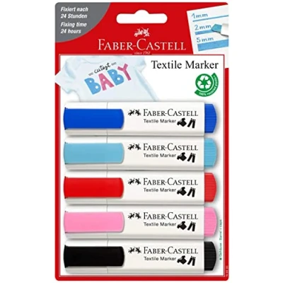 Image of Faber Castell Textile Markers Set of 5 (Baby Colours)