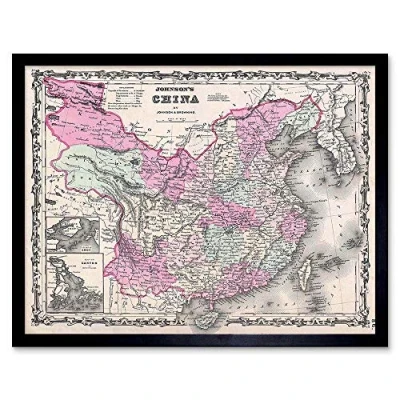 Image of Wee Blue Coo 1861 Johnson Map China Vintage Art Print Framed Poster Wall Decor 12X16 Inch