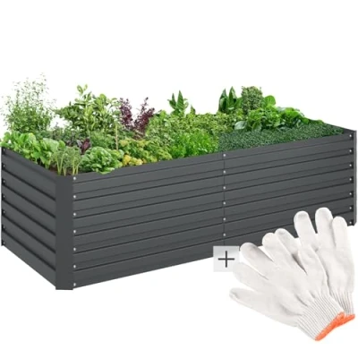 Image of TecTake® Raised Garden Bed with 880L Capacity, Weather Resistant Planter in Galvanised Steel Back Friendly Height &amp; Open Base, Ideal for Vegetables, Herbs, Flowers 200 x 60 80 cm