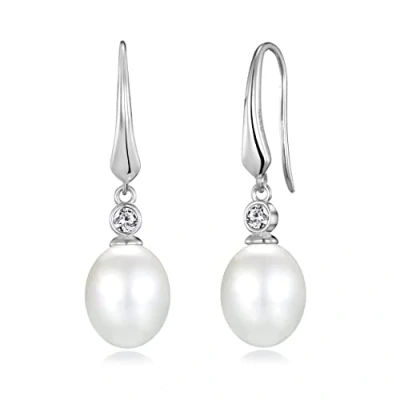 Image of Philip Jones Sterling Silver White Pearl Drop Earrings Created with Zircondia® Crystals