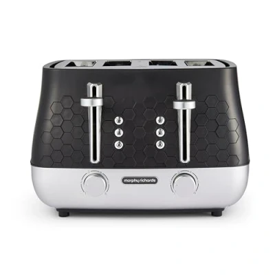 Image of Morphy Richards Cassini 4 Slice Toaster, Variable Browning and Width Slots, 6 Power Levels, Removable Crumb Tray, Illuminated Buttons, High Lift, Defrost, Reheat, 800W, Moonless Night Black, 243020