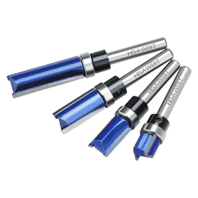 Image of hsawbit Profiler Router Bit Set, 4pcs Flush Trim Bits 1/4&quot; Shank, 12.7mm Cut Dia. &amp; 11.9mm,20mm,25mm,38mm Length, Top Bearing for Woodworking