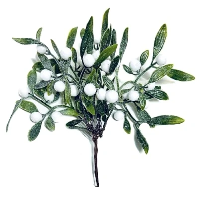 Image of Blue Frog Toys Artificial Faux Glittered Mistletoe Pick Spray 20cm Christmas Decoration