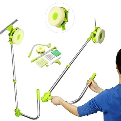 Image of U Type Telescopic High Rise Window Cleaner, 2 in 1 Extendable Cleaning Tool, Adjustable Sponge Head and Squeegees Kits for Bathroom, Cars Office