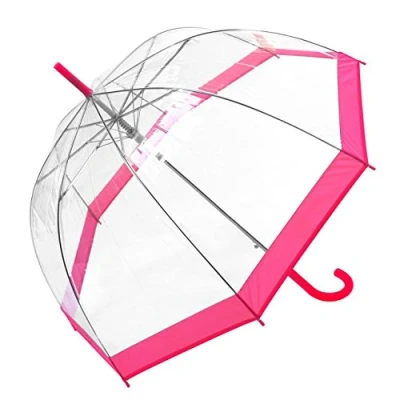 Image of SANJO Clear Dome Umbrella with Coloured Border and Matching Handle