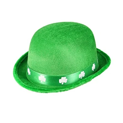 Image of St Patrick&#039;s Day Green Felt Bowler Hat With A Shamrock Band