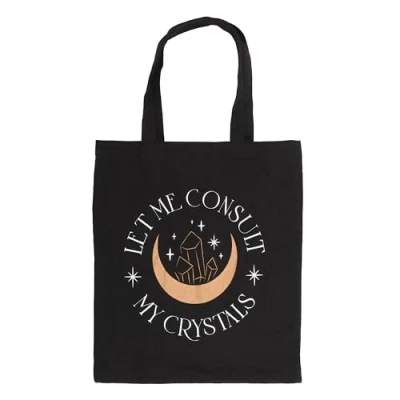 Image of Something Different Wholesale Mystical Crystal themed Tote Bag: Let Me Consult My Crystals Fortune teller Carryall, Divination Accessories, Spiritual Shopping Bag, Psychic Cotton