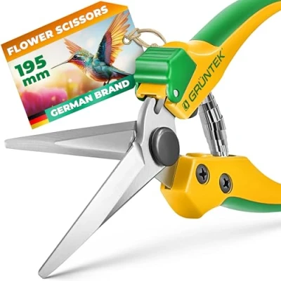Image of GRÜNTEK Colibri Long Secateurs 7.6&quot;, Pruning Shears with Centered Precision Blade, SK5 Blades, Compact Design, Ergonomic Handles, Forged Body
