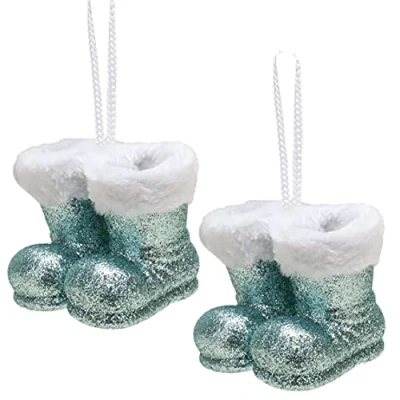 Image of Christmas Concepts® Pack of 210cm Glitter Hanging Santa Boots With White Fur Trim Tree Trims/Baubles (Mint Green)