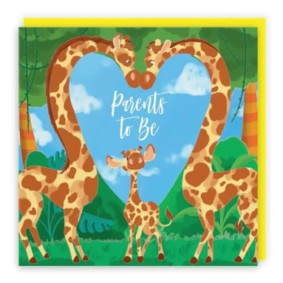 Image of Hunts England Large Parents To Be Congratulations New Baby Card Boy Girl Newborn Cute Giraffes Jungle Collection 210 x mm