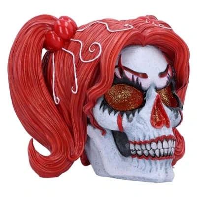 Image of Nemesis Now Drop Dead Gorgeous Cackle and Chaos Ornament 19cm, Resin, Clown Doll Skull Figurine, Female with Glitter Eyes, Cast in the Finest Expertly Hand Painted