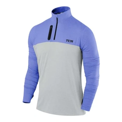 Image of TCA Fusion Gym Tops For Men Training Sports Long Sleeve Running Top Clothes Heather Grey/Dazzling Blue, M