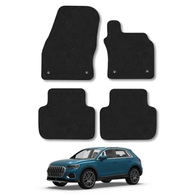 Image of Car Mats Compatible with Audi Q3 (2018 ) Tailored Fit Black Carpet Floor Set Accessory Custom 4 Pieces Anti Slip Backing &amp; Binding Trim Edge