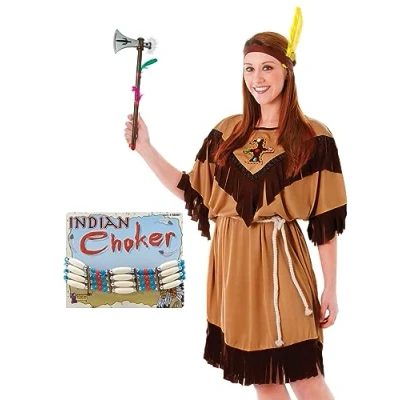 Image of Women Native American Indian Lady Fancy Dress Costume Set Maiden Princess Cosplay up (UK 18 22)