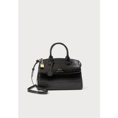 Image of A X ARMANI EXCHANGE Medium Shopping Tote With Central Buckle, Black/Black, One Size, Buckle