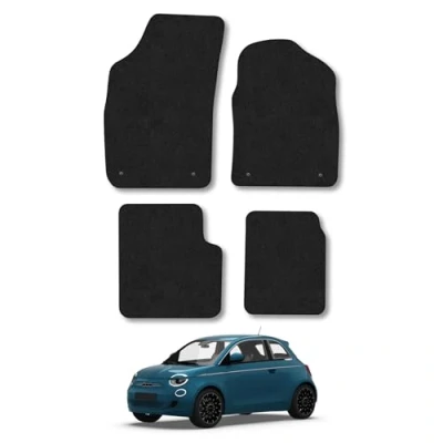Image of Car Mats Compatible with Fiat 500 Hybrid (2020 ) Tailored Fit Black Carpet Floor Set Accessory Custom 4 Pieces Anti Slip Backing &amp; Binding Trim Edge