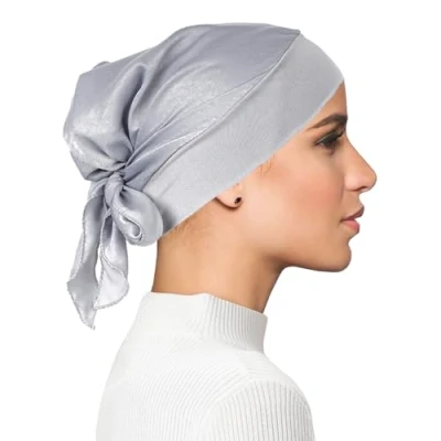 Image of FADACHY Head Scarfs For Women Chemo Headwear Turbans UK Cancer Scarves Bandanas Cap With Silky Hair Loss Cosy Sleep Beanie Grey