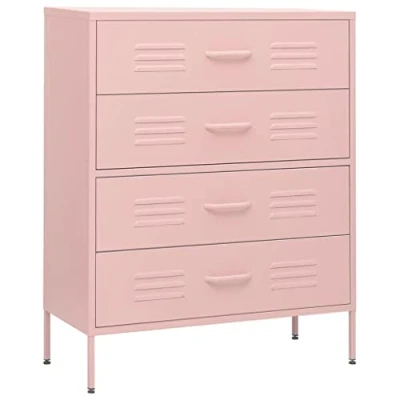 Image of vidaXL Pink Steel Chest of Drawers Practical and Stylish Storage Solution with Fully Extendable &amp; Adjustable Height Feature for Living Room