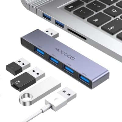 Image of USB Hub for Laptop,MOGOOD 3.0 Splitter Ultra Slim Data [Charging Not Supported] Multi Port Expander Adapter Station Laptop,Windows PC,Mac,Printer,Flash Drive,Mobile HDD