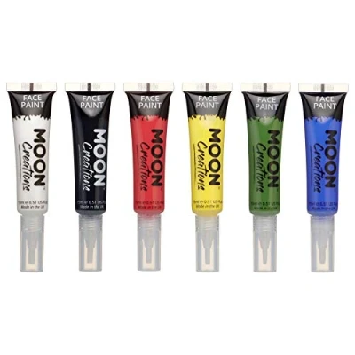 Image of Face &amp; Body Paint with Brush Applicator by Moon Creations Water Based Makeup for Adults, Kids 15ml Available in 16 colours (Primary Set)