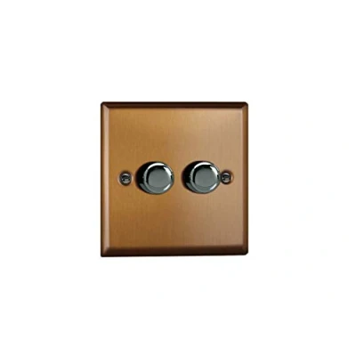 Image of Varilight Urban Brushed Bronze V Pro 2 Gang 1 or Way x 250W Push on/Push Off LED Dimmer