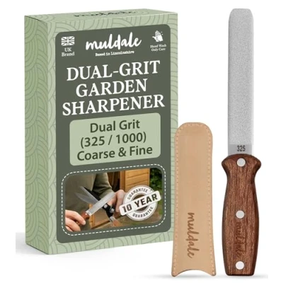 Image of Muldale Secateurs Sharpener Titanium Grit Dual Sided Garden Tool Sharpening Stone for Shears, Hedge Trimmer, Lawnmower and Axe Leather Strop