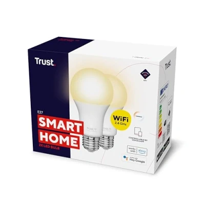 Image of Trust WiFi CCT E27 71298 02 Smart Bulb, Dimmable LED Works with Alexa and Google Home, No Hub, 2.4GHz Screw Warm to Cool, White Ambience [Amazon Exclusive] 2 Pack
