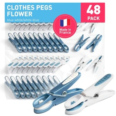 Image of culiclean Clothes Pegs for Washing Line Strong Soft Grip 48 pcs Flower coral white Non Slip Heavy Duty Large Plastic Laundry Peg Secure Rubber Mark Free