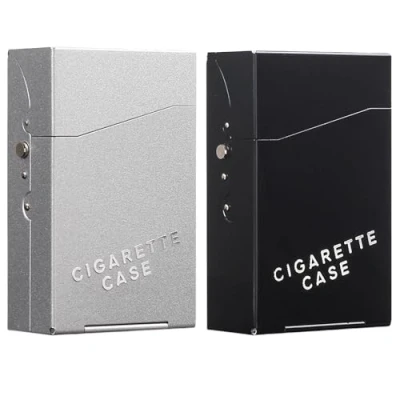 Image of 2Pcs Cigarette Case,Cigarette Case for Roll Ups,Men&#039;s Cases Aluminum Metal,Cigarette Box Holds 20 Cigarettes 84mm,Metal Black &amp; Sliver