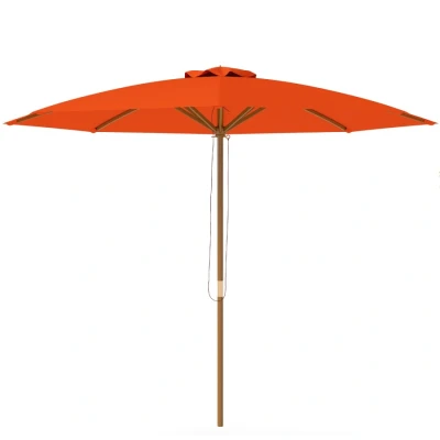 Image of Outsunny 3(m) Garden Parasol, Pulley Operated Patio Umbrella, Wooden Table Market Umbrella with Rope Mechanism and 8 Ribs, Orange