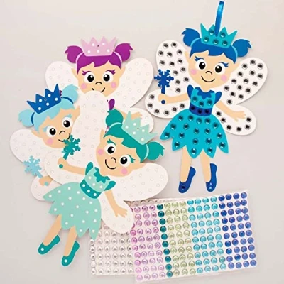Image of Baker Ross FE865 Winter Fairy Diamond Art Kits Pack of 3, Make Your Own Picture Kit, Creative Activities for Kids, Self Adhesive Gems Set,